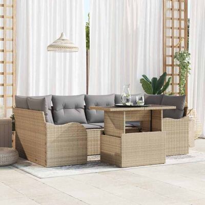 vidaXL Gartensofa-set 7 Stk. Beige Poly-Rattan Beige vidaXL Gartensofa-set 7 Stk. Beige Poly-Rattan Beige