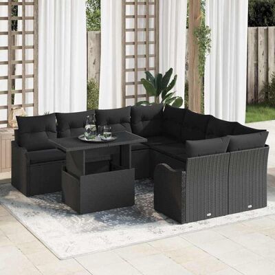 vidaXL Gartensofa-set 9 Stk. Schwarz Poly-Rattan Schwarz vidaXL Gartensofa-set 9 Stk. Schwarz Poly-Rattan Schwarz