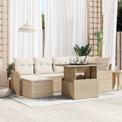 vidaXL Gartensofa-set 7 Stk. Beige Poly Rattan Beige vidaXL Gartensofa-set 7 Stk. Beige Poly Rattan Beige