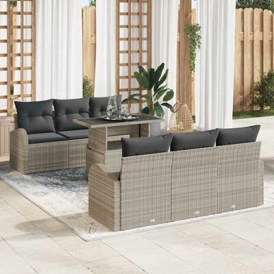 vidaXL Gartensofa-set 7 Stk. Hellgrau Poly Rattan Hellgrau vidaXL Gartensofa-set 7 Stk. Hellgrau Poly Rattan Hellgrau