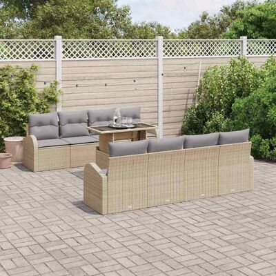 vidaXL Garten-Sofa-Set mit Kissen 7 pcs Beige Poly Rattan Beige vidaXL Garten-Sofa-Set mit Kissen 7 pcs Beige Poly Rattan Beige
