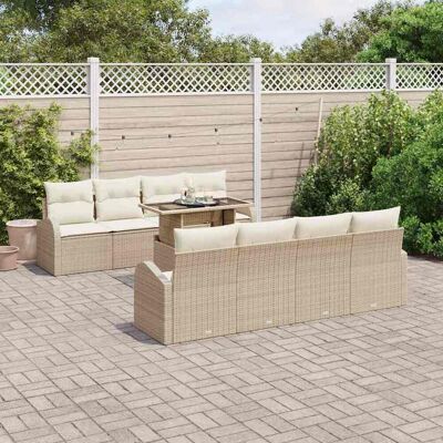 vidaXL Gartensofa-set 9 Stk. Beige Poly-Rattan Beige vidaXL Gartensofa-set 9 Stk. Beige Poly-Rattan Beige