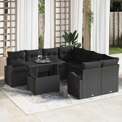 vidaXL Gartensofa-set mit Speicher 9 pcs Schwarz Poly-Rattan Schwarz vidaXL Gartensofa-set mit Speicher 9 pcs Schwarz Poly-Rattan Schwarz
