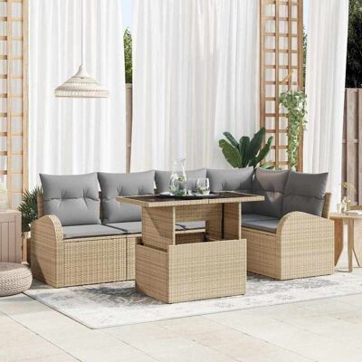 vidaXL Gartensofa-set 6 Stk. Beige und Hellgrau Poly-Rattan Beige vidaXL Gartensofa-set 6 Stk. Beige und Hellgrau Poly-Rattan Beige