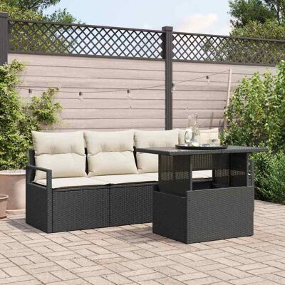 vidaXL Gartensofa-set mit Speicher 5 pcs Schwarz und Creme Poly-Rattan Schwarz vidaXL Gartensofa-set mit Speicher 5 pcs Schwarz und Creme Poly-Rattan Schwarz