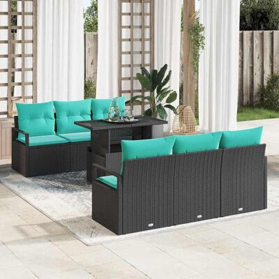 vidaXL Gartensofa-set mit Speicher 7 pcs Schwarz und Blau Poly-Rattan Schwarz vidaXL Gartensofa-set mit Speicher 7 pcs Schwarz und Blau Poly-Rattan Schwarz