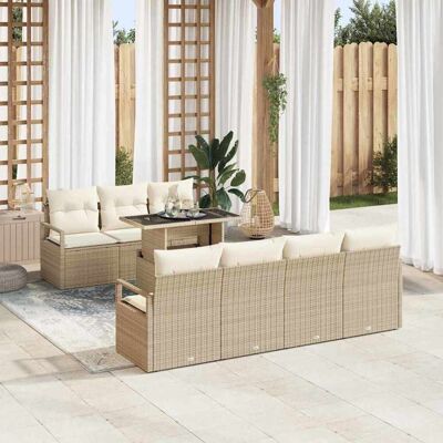 vidaXL Gartensofa-set mit Speicher 8 pcs Beige und Creme Poly-Rattan Beige vidaXL Gartensofa-set mit Speicher 8 pcs Beige und Creme Poly-Rattan Beige