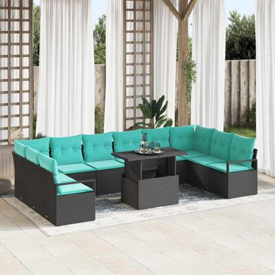 vidaXL Garten-Sofa-Set mit Kissen 11 pcs Schwarz und Blau Poly-Rattan Schwarz vidaXL Garten-Sofa-Set mit Kissen 11 pcs Schwarz und Blau Poly-Rattan Schwarz