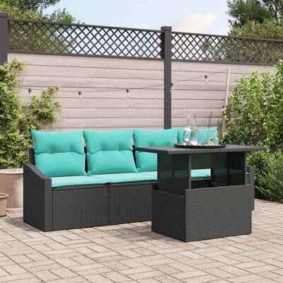 vidaXL Gartensofa-set mit Speicher 5 pcs Schwarz und Blau Poly Rattan Schwarz vidaXL Gartensofa-set mit Speicher 5 pcs Schwarz und Blau Poly Rattan Schwarz