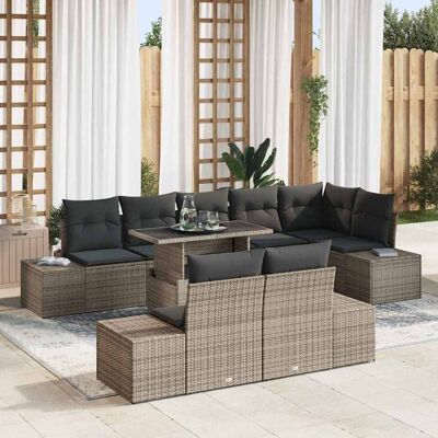 Garten-Sofaset - 9 Stück, Grau, Rechteckig - Gartenmöbel Garten-Sofaset - 9 Stück, Grau, Rechteckig - Gartenmöbel