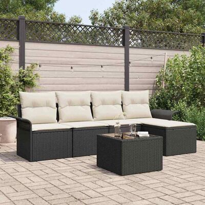 vidaXL Gartensofa-set mit Kissen 6 pcs Schwarz Poly-Rattan Schwarz vidaXL Gartensofa-set mit Kissen 6 pcs Schwarz Poly-Rattan Schwarz