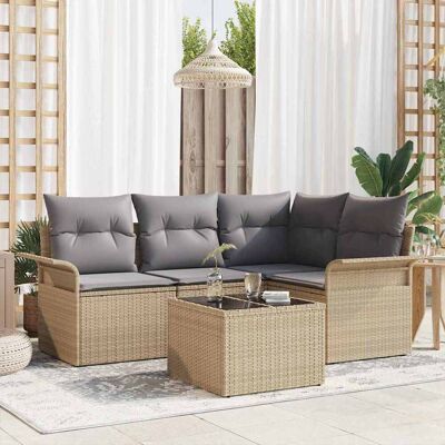 vidaXL Gartensofa-set mit Speicher 5 pcs Beige Poly-Rattan Beige vidaXL Gartensofa-set mit Speicher 5 pcs Beige Poly-Rattan Beige