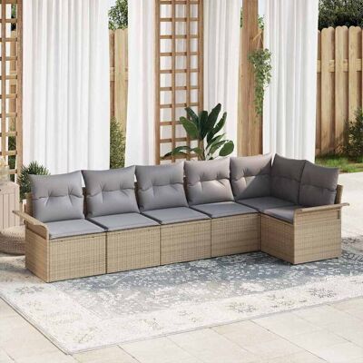 vidaXL Gartensofa-set 6 Stk. Beige Poly-Rattan Beige vidaXL Gartensofa-set 6 Stk. Beige Poly-Rattan Beige