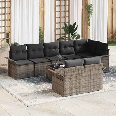 vidaXL Gartensofa-set mit Speicher 9 pcs Grau Poly-Rattan Grau vidaXL Gartensofa-set mit Speicher 9 pcs Grau Poly-Rattan Grau