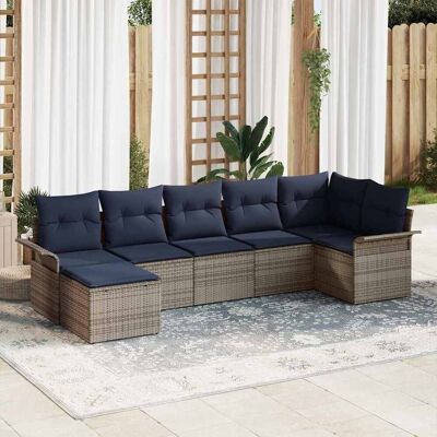 vidaXL Gartensofa-set 7 Stk. Hellgrau Poly-Rattan Grau vidaXL Gartensofa-set 7 Stk. Hellgrau Poly-Rattan Grau