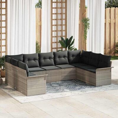 vidaXL Gartensofa-set mit Speicher 9 pcs Hellgrau Poly-Rattan Hellgrau vidaXL Gartensofa-set mit Speicher 9 pcs Hellgrau Poly-Rattan Hellgrau