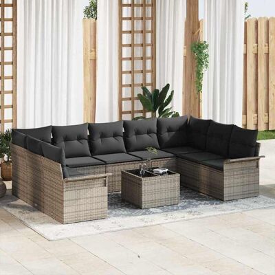 vidaXL Gartensofa-set 10 Stk. Schwarz Poly-Rattan Grau vidaXL Gartensofa-set 10 Stk. Schwarz Poly-Rattan Grau