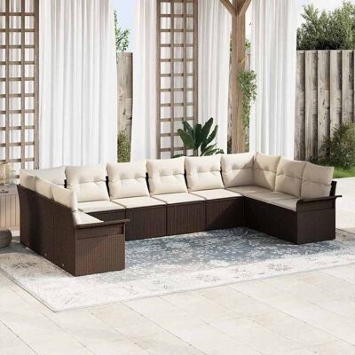 vidaXL Gartensofa-set mit Speicher 10 pcs Braun Poly-Rattan Braun vidaXL Gartensofa-set mit Speicher 10 pcs Braun Poly-Rattan Braun