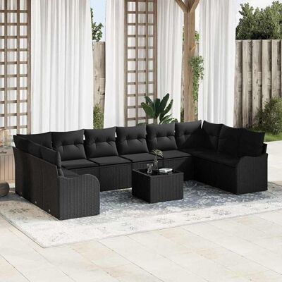 vidaXL Gartensofa-set mit Speicher 11 pcs Schwarz Poly-Rattan Schwarz vidaXL Gartensofa-set mit Speicher 11 pcs Schwarz Poly-Rattan Schwarz