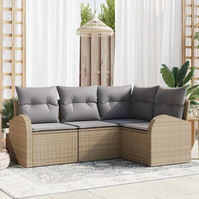 vidaXL Gartensofa-set 4 Stk. Beige und Hellgrau Poly-Rattan Beige vidaXL Gartensofa-set 4 Stk. Beige und Hellgrau Poly-Rattan Beige