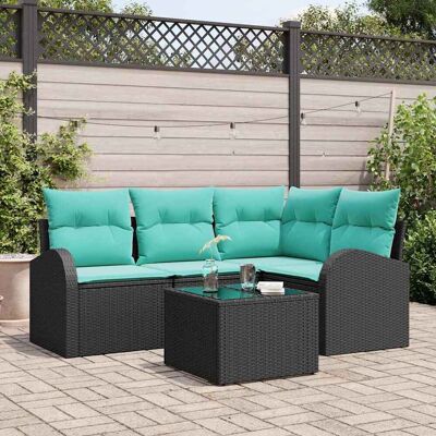 vidaXL Gartensofa-set 5 Stk. Schwarz und Türkis Poly-Rattan Schwarz vidaXL Gartensofa-set 5 Stk. Schwarz und Türkis Poly-Rattan Schwarz