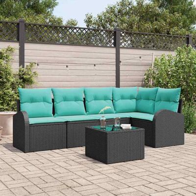vidaXL Gartensofa-set 6 Stk. Schwarz und Türkis Poly-Rattan Schwarz vidaXL Gartensofa-set 6 Stk. Schwarz und Türkis Poly-Rattan Schwarz