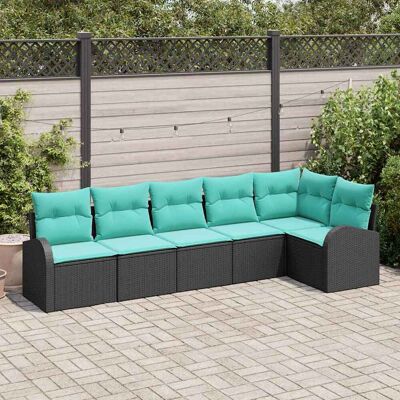 vidaXL Gartensofa-set 6 Stk. Schwarz und Türkis Poly-Rattan Schwarz vidaXL Gartensofa-set 6 Stk. Schwarz und Türkis Poly-Rattan Schwarz