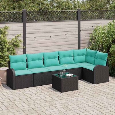vidaXL Gartensofa-set 7 Stk. Schwarz und Türkis Poly-Rattan Schwarz vidaXL Gartensofa-set 7 Stk. Schwarz und Türkis Poly-Rattan Schwarz