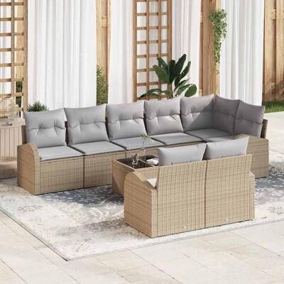 vidaXL Gartensofa-set 9 Stk. Beige und hellgrau Poly-Rattan Beige vidaXL Gartensofa-set 9 Stk. Beige und hellgrau Poly-Rattan Beige