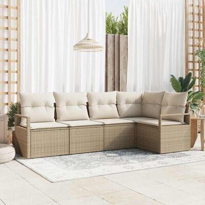 vidaXL Gartensofa-set mit Kissen 5 pcs Beige und Weiß Poly-Rattan Beige vidaXL Gartensofa-set mit Kissen 5 pcs Beige und Weiß Poly-Rattan Beige