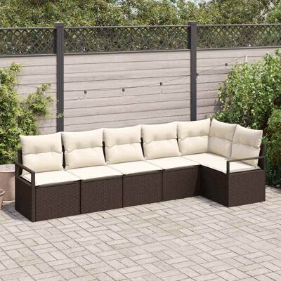 vidaXL Gartensofa-set mit Kissen 6 pcs Braun und Weiß Poly-Rattan Braun vidaXL Gartensofa-set mit Kissen 6 pcs Braun und Weiß Poly-Rattan Braun