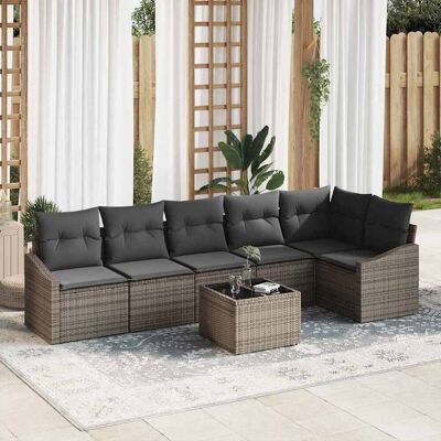 vidaXL Gartensofa-set mit Kissen 7 pcs Hellgrau Poly-Rattan Hellgrau vidaXL Gartensofa-set mit Kissen 7 pcs Hellgrau Poly-Rattan Hellgrau