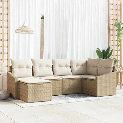 vidaXL Garten Essgruppe mit Kissen mit Speicher 6 pcs Beige und Creme Beige vidaXL Garten Essgruppe mit Kissen mit Speicher 6 pcs Beige und Creme Beige