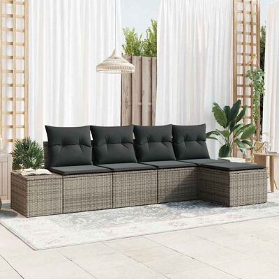 vidaXL Garten-Sofa-Set 5 stk. Grau Poly-Rattan Grau vidaXL Garten-Sofa-Set 5 stk. Grau Poly-Rattan Grau
