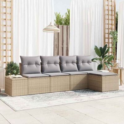 vidaXL Garten-Sofa-Set 5 Stk. Beige und Hellgrau Poly-Rattan Beige vidaXL Garten-Sofa-Set 5 Stk. Beige und Hellgrau Poly-Rattan Beige