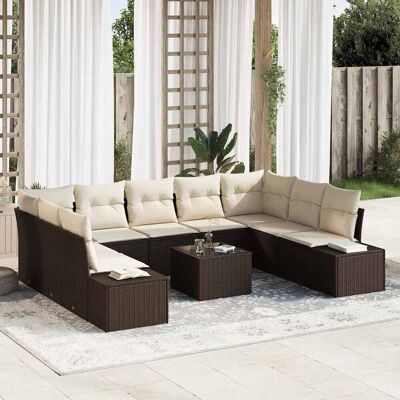 vidaXL Gartensofa-set mit Kissen 9 pcs Braun und Creme Polyrattan Braun vidaXL Gartensofa-set mit Kissen 9 pcs Braun und Creme Polyrattan Braun