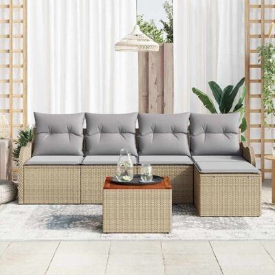 vidaXL Gartensofa-set 6 Stk. Beige und Hellgrau Poly-Rattan Beige vidaXL Gartensofa-set 6 Stk. Beige und Hellgrau Poly-Rattan Beige
