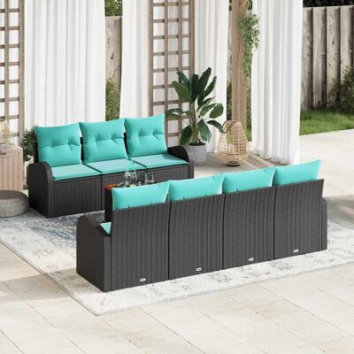 vidaXL Gartensofa-set 8 pcs Schwarz und Türkis Poly-Rattan Schwarz vidaXL Gartensofa-set 8 pcs Schwarz und Türkis Poly-Rattan Schwarz