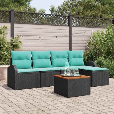 vidaXL Gartensofa-set 6 pcs Schwarz und Türkis Poly-Rattan Schwarz vidaXL Gartensofa-set 6 pcs Schwarz und Türkis Poly-Rattan Schwarz
