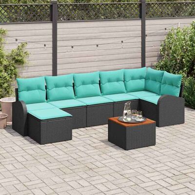 vidaXL Gartensofa-set 8 pcs Schwarz und Türkis Poly-Rattan Schwarz vidaXL Gartensofa-set 8 pcs Schwarz und Türkis Poly-Rattan Schwarz