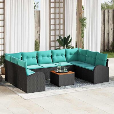 vidaXL Gartensofa-set 10 pcs Schwarz und Türkis Poly-Rattan Schwarz vidaXL Gartensofa-set 10 pcs Schwarz und Türkis Poly-Rattan Schwarz