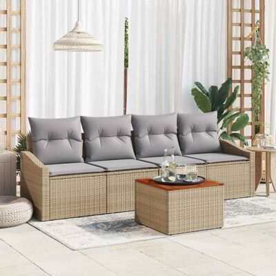 vidaXL Gartensofa-set 5 Stk. Beige und Hellgrau Poly-Rattan Beige vidaXL Gartensofa-set 5 Stk. Beige und Hellgrau Poly-Rattan Beige