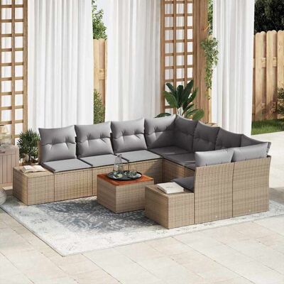 vidaXL Gartensofa-set 9 Stk. Beige und Hellgrau Poly-Rattan Beige vidaXL Gartensofa-set 9 Stk. Beige und Hellgrau Poly-Rattan Beige
