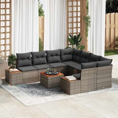 vidaXL Garten-Sofa-Set 9 Stk. Grau Poly Rattan Grau vidaXL Garten-Sofa-Set 9 Stk. Grau Poly Rattan Grau
