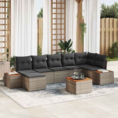 vidaXL Gartensofa-set mit Kissen mit Speicher 8 pcs Grau Polyrattan Grau vidaXL Gartensofa-set mit Kissen mit Speicher 8 pcs Grau Polyrattan Grau