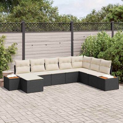 vidaXL Gartensofa-set mit Kissen 9 pcs Schwarz und Creme Polyrattan Schwarz vidaXL Gartensofa-set mit Kissen 9 pcs Schwarz und Creme Polyrattan Schwarz
