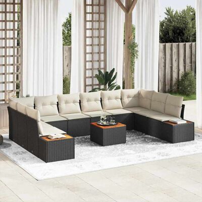 vidaXL Gartensofa-set mit Kissen 10 pcs Schwarz und Creme Polyrattan Schwarz vidaXL Gartensofa-set mit Kissen 10 pcs Schwarz und Creme Polyrattan Schwarz