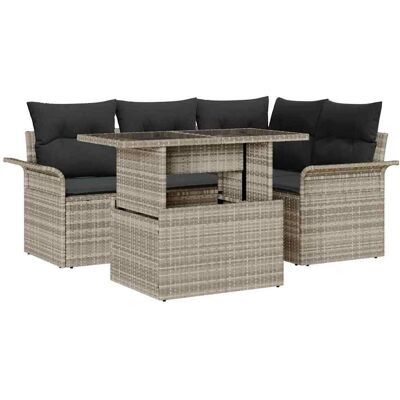 vidaXL Garten-Sofa-Set mit Kissen 5 pcs Hellgrau Poly Rattan Hellgrau vidaXL Garten-Sofa-Set mit Kissen 5 pcs Hellgrau Poly Rattan Hellgrau