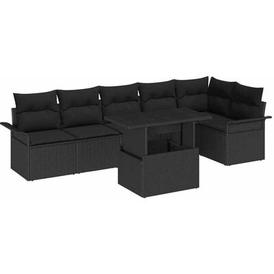 vidaXL Garten-Sofa-Set mit Kissen 7 pcs Schwarz Poly Rattan Schwarz vidaXL Garten-Sofa-Set mit Kissen 7 pcs Schwarz Poly Rattan Schwarz