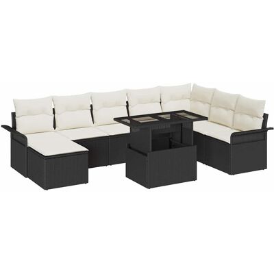 vidaXL Garten-Sofa-Set mit Kissen mit Speicher 9 pcs Schwarz und Creme Schwarz vidaXL Garten-Sofa-Set mit Kissen mit Speicher 9 pcs Schwarz und Creme Schwarz
